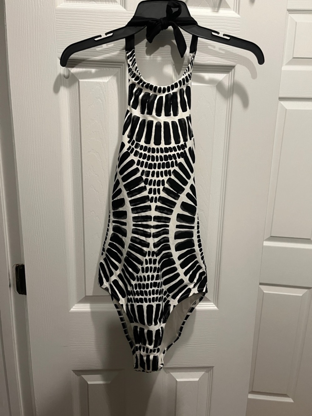 Trina Turk Black and White Graphic Halter One-Piece